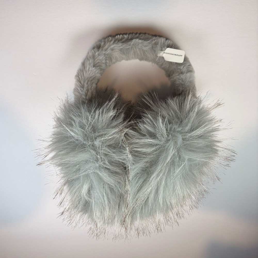NWT Anthropologie Violet & Brooks Faux Fur Earmuff Grey Blue RARE Quiet Luxury
